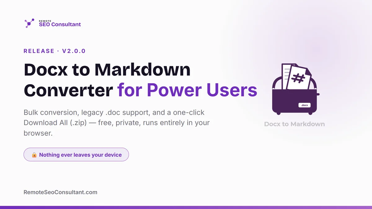 Docx to Markdown Converter for Power Users — v2.0.0 release, bulk conversion and .zip export