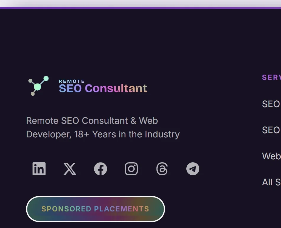 Sponsored Placements button in the Remote SEO Consultant website footer